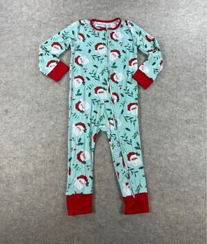 Smocked Sweets Mint Santa Claus Bamboo One Piece Pajama Boys Girls Size 4 NEW